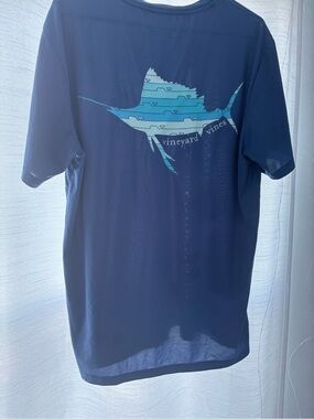 Vineyard Vines Navy Tee with Aqua Marlin Graphic